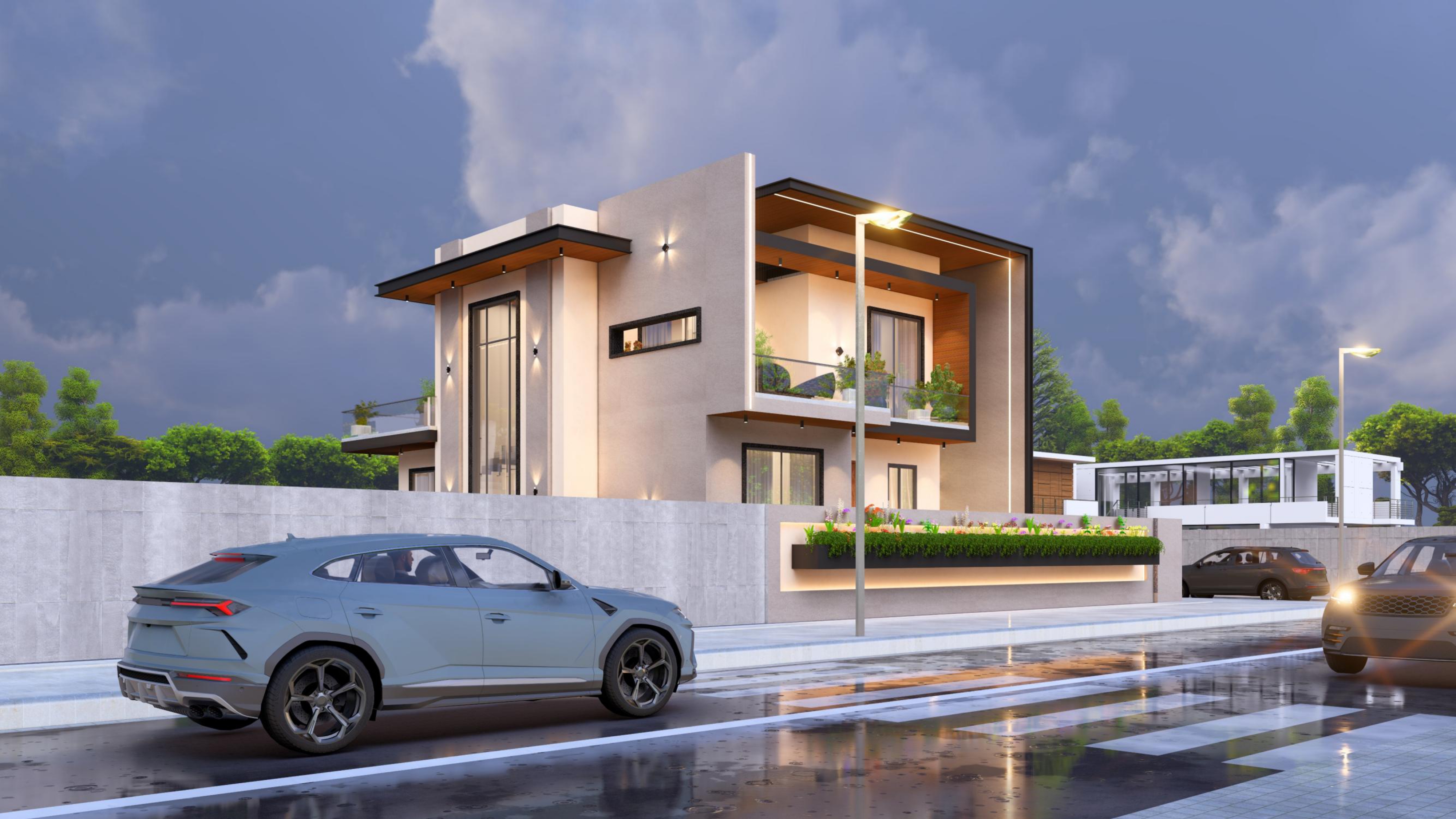 Contemporary Home Night View